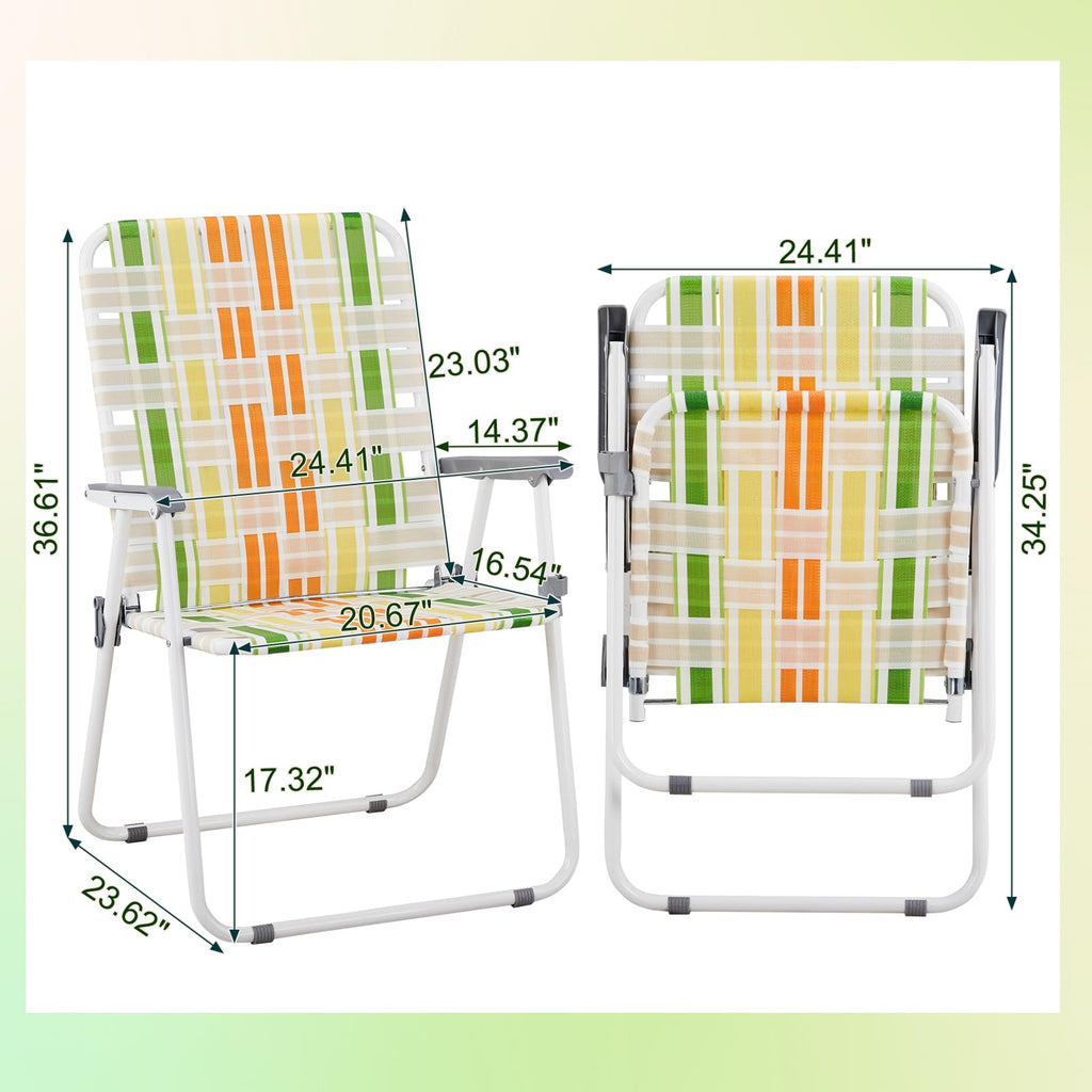 Folding Webbed Lawn Chairs Set of 2 Yellow & Green F621