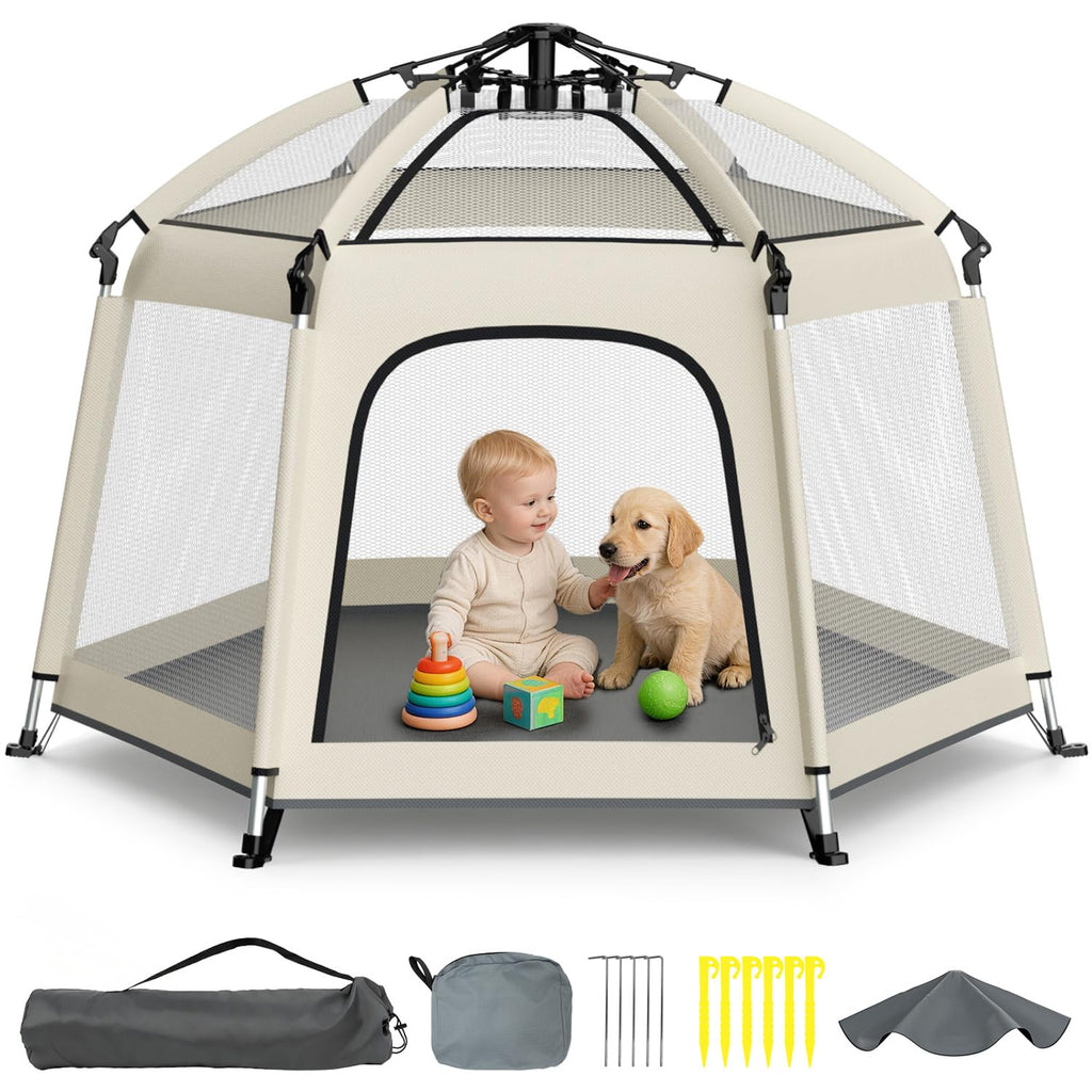 Foldable Baby Playpen with Canopy B37504