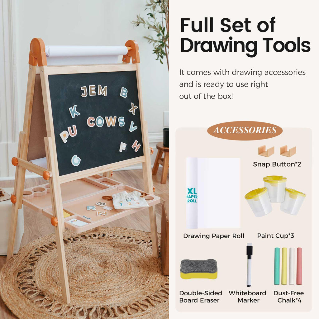 Foldable Wooden Art Easel with Chalkboard & Whiteboard R6178