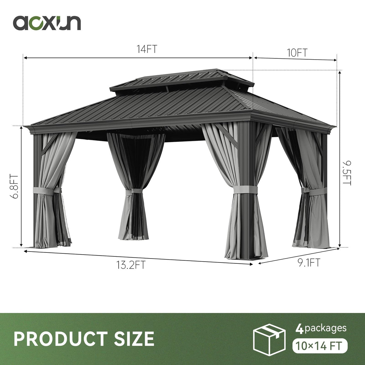 10x14 FT Hardtop Gazebo with Galvanized Steel Double Roof and Aluminum Frame P7241