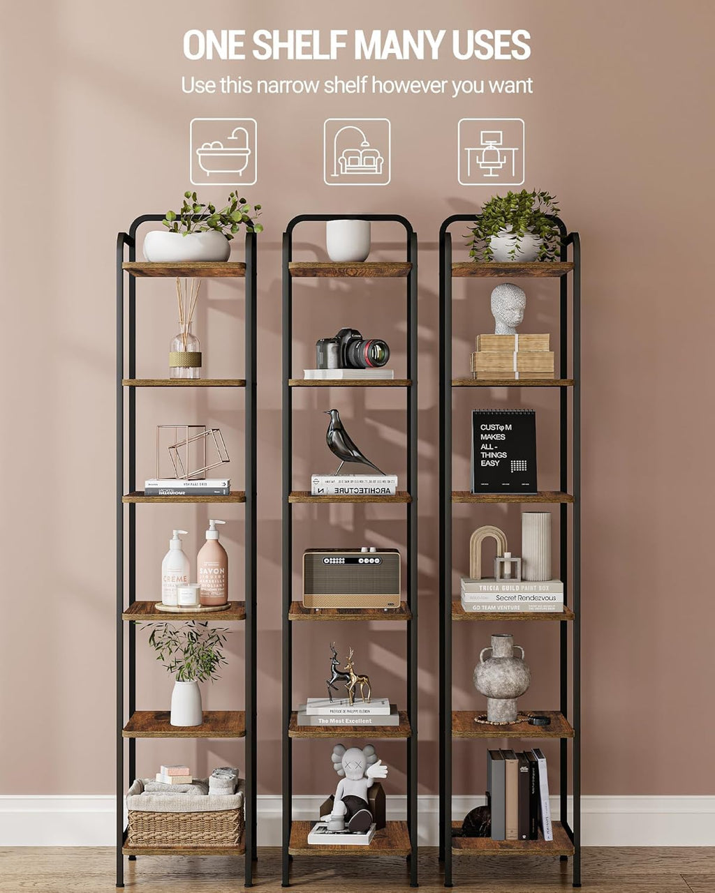 Narrow Industrial Bookcase V920