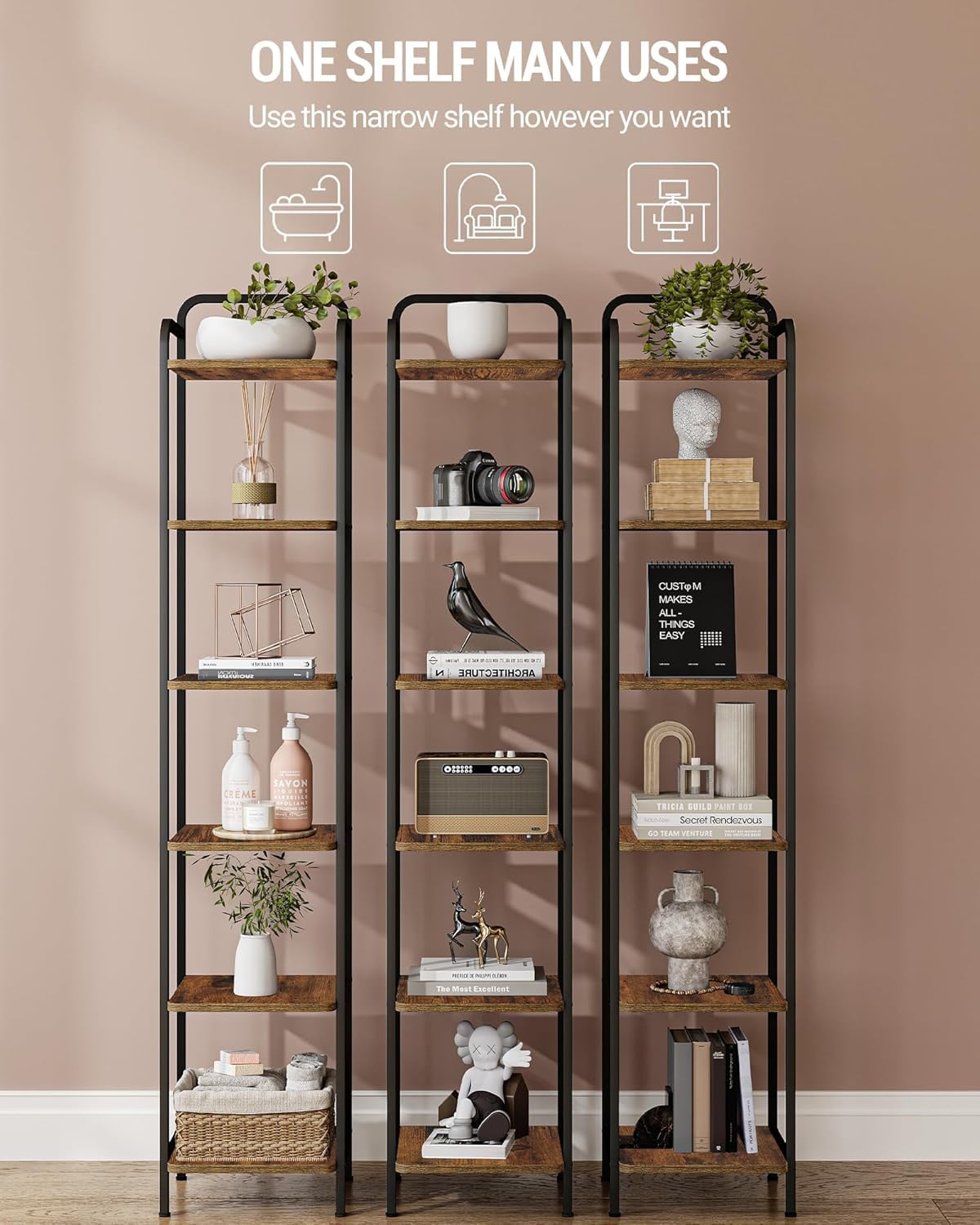 Narrow Industrial Bookcase V920