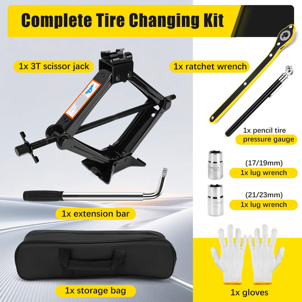 3 Ton Portable Scissor Car Jack with Wheel Wrench Y491205
