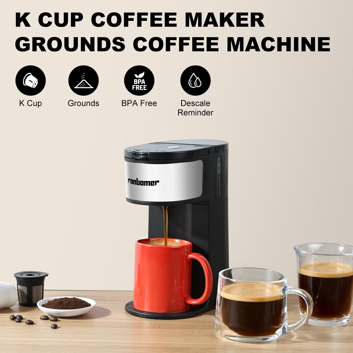 K Cup Single Serve Coffee Maker 2 in 1 R140