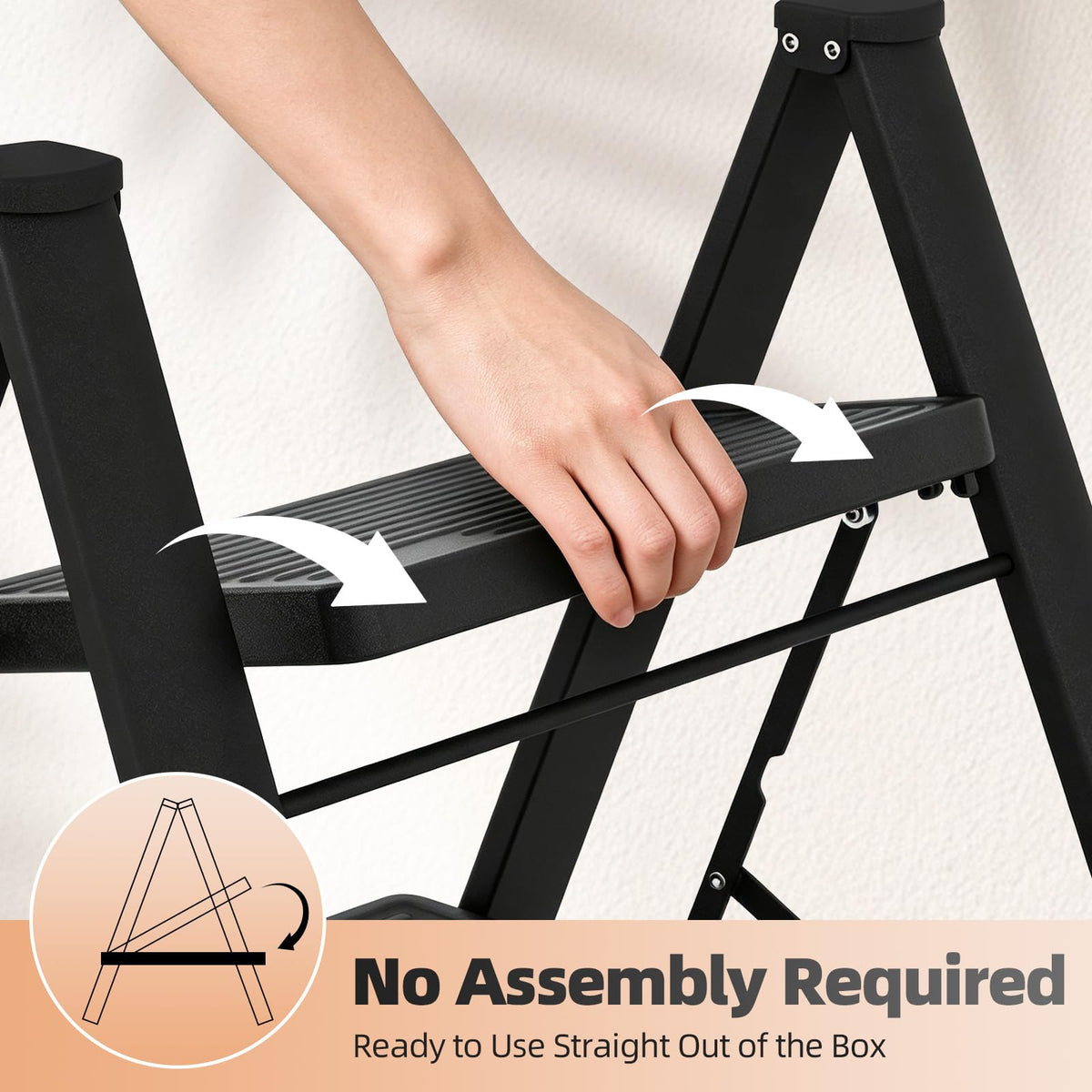 2 Step Folding Ladder with Non-Slip Wide Pedals and Safety Lock, Black J5243