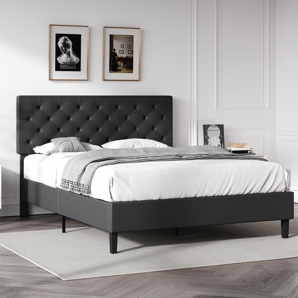 Queen Faux Leather Bed Frame with Headboard X333975