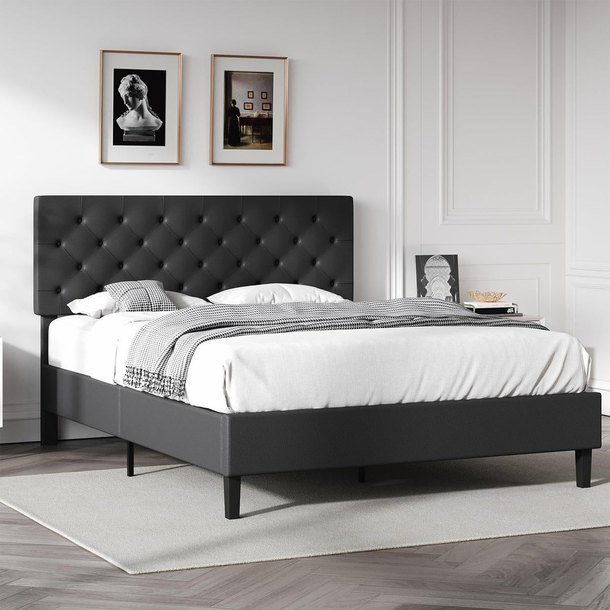Queen Faux Leather Bed Frame with Headboard X333975