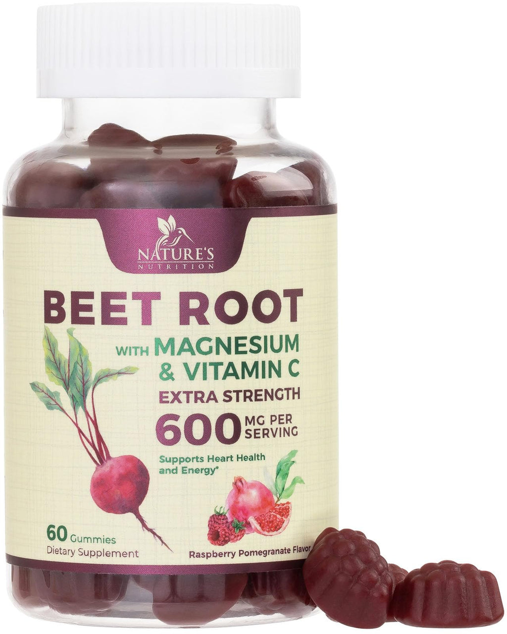 Beet Root Gummies with Beetroot Powder & Vitamin C, Berry Flavored, 60 Gummies X71506
