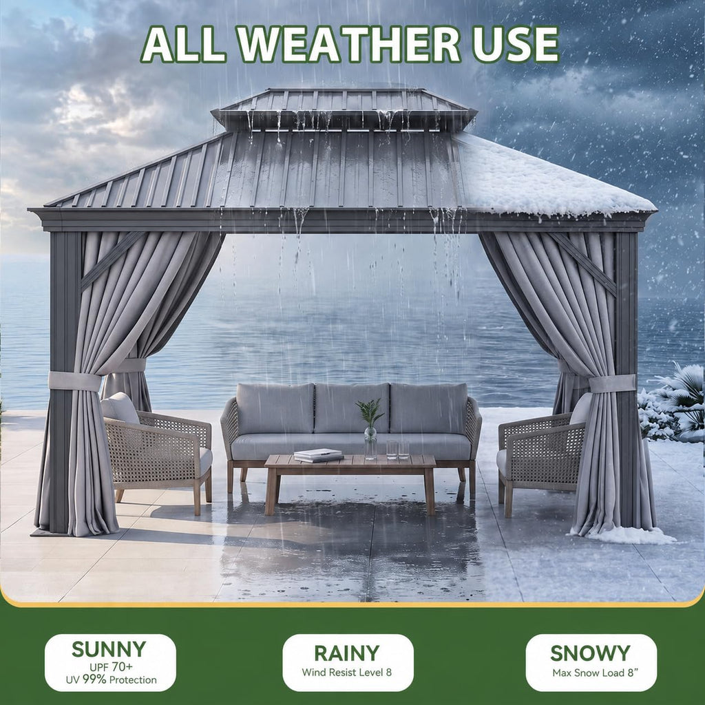 10x14 FT Hardtop Gazebo with Galvanized Steel Double Roof and Aluminum Frame P7241