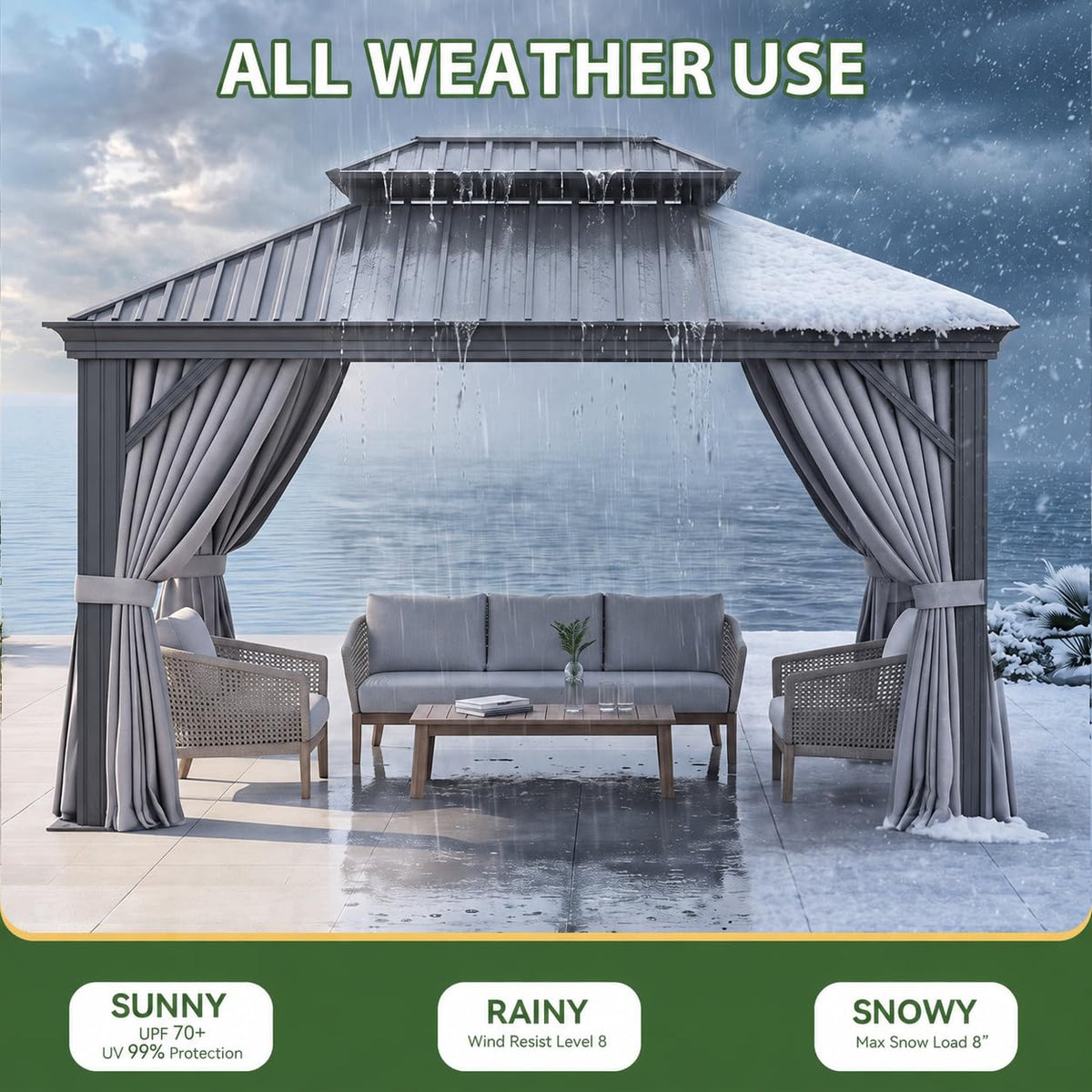 10x14 FT Hardtop Gazebo with Galvanized Steel Double Roof and Aluminum Frame P7241