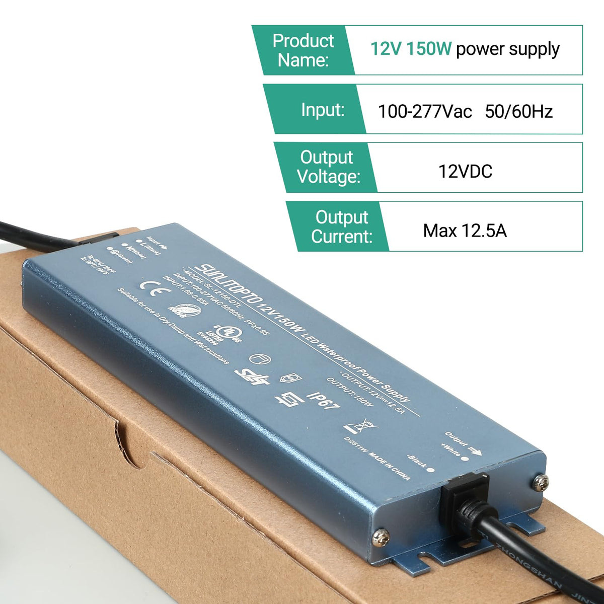 200W IP67 Waterproof 12V LED Power Supply F2385