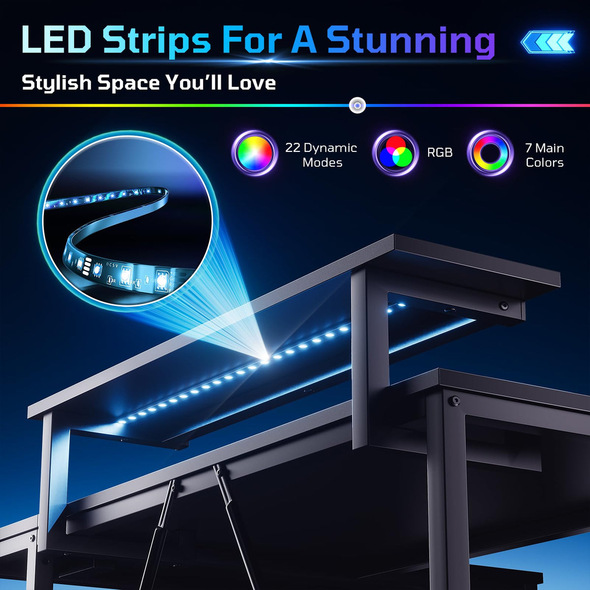 42-Inch L-Shaped Computer Desk with Charging & LED, Black X7895