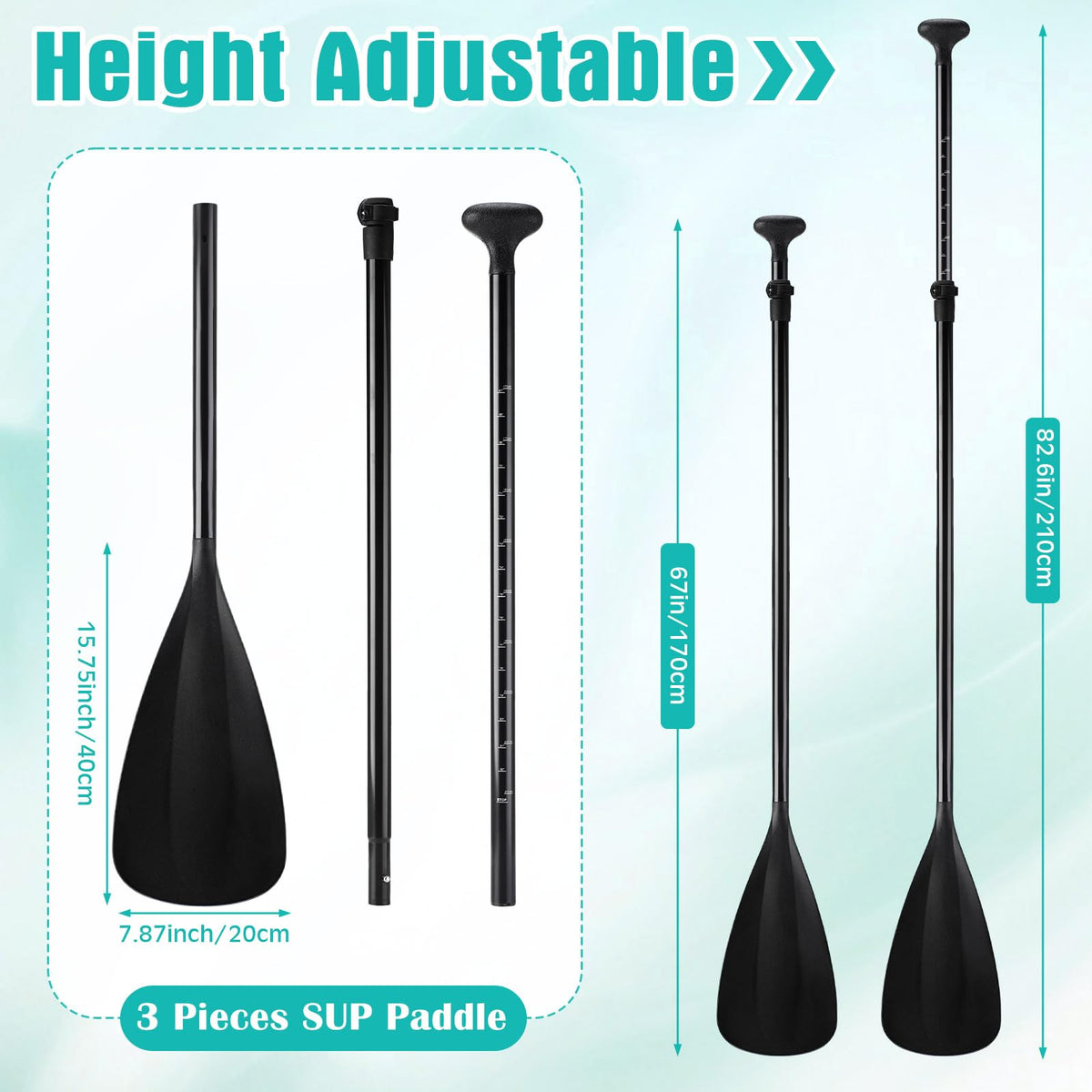 3 Pieces Paddle Board Paddle with Leash Detachable Aluminum Alloy Shaft K285830