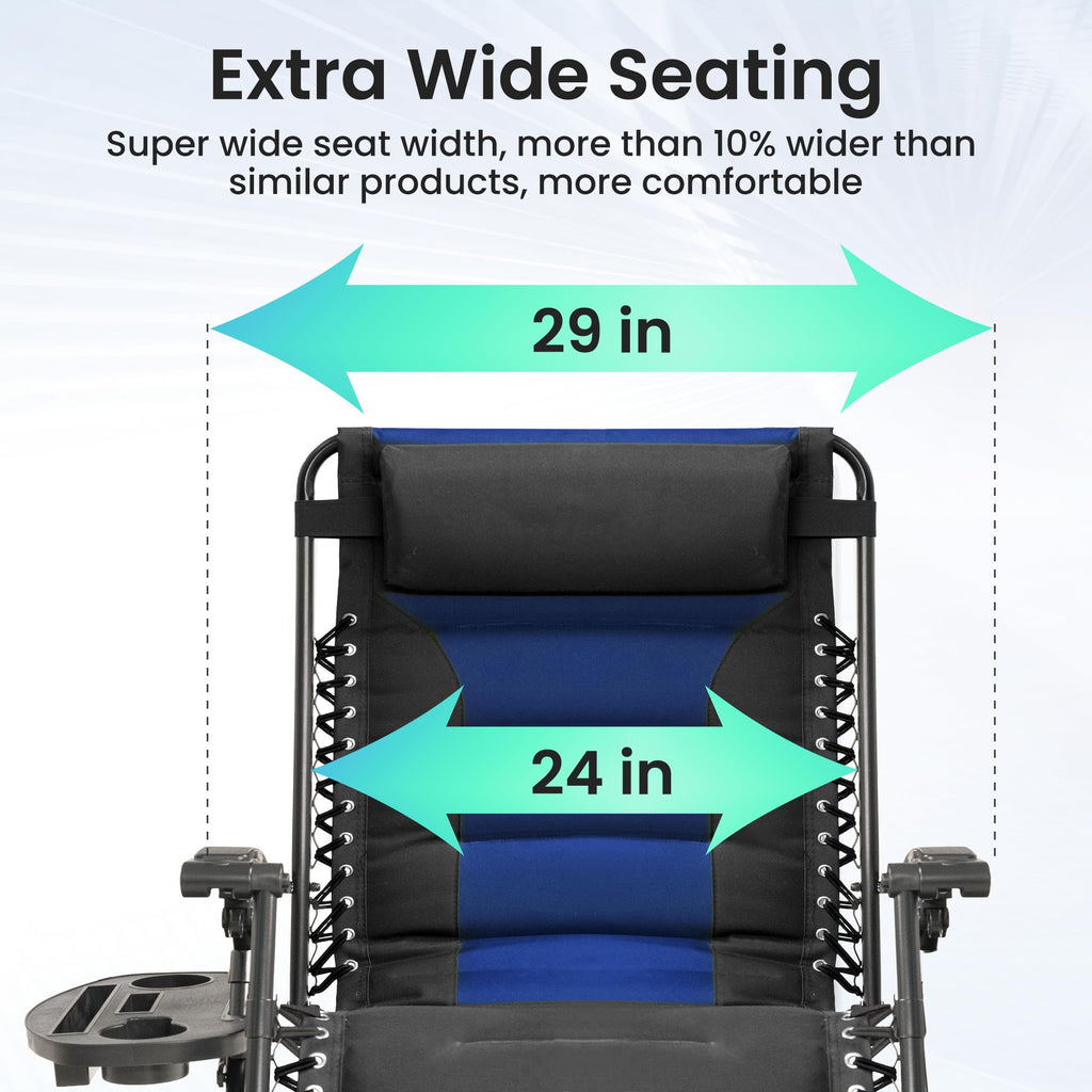 Oversized Zero Gravity Chair 2 Pack Folding Recliner with Pillow & Cup Holder Q77547