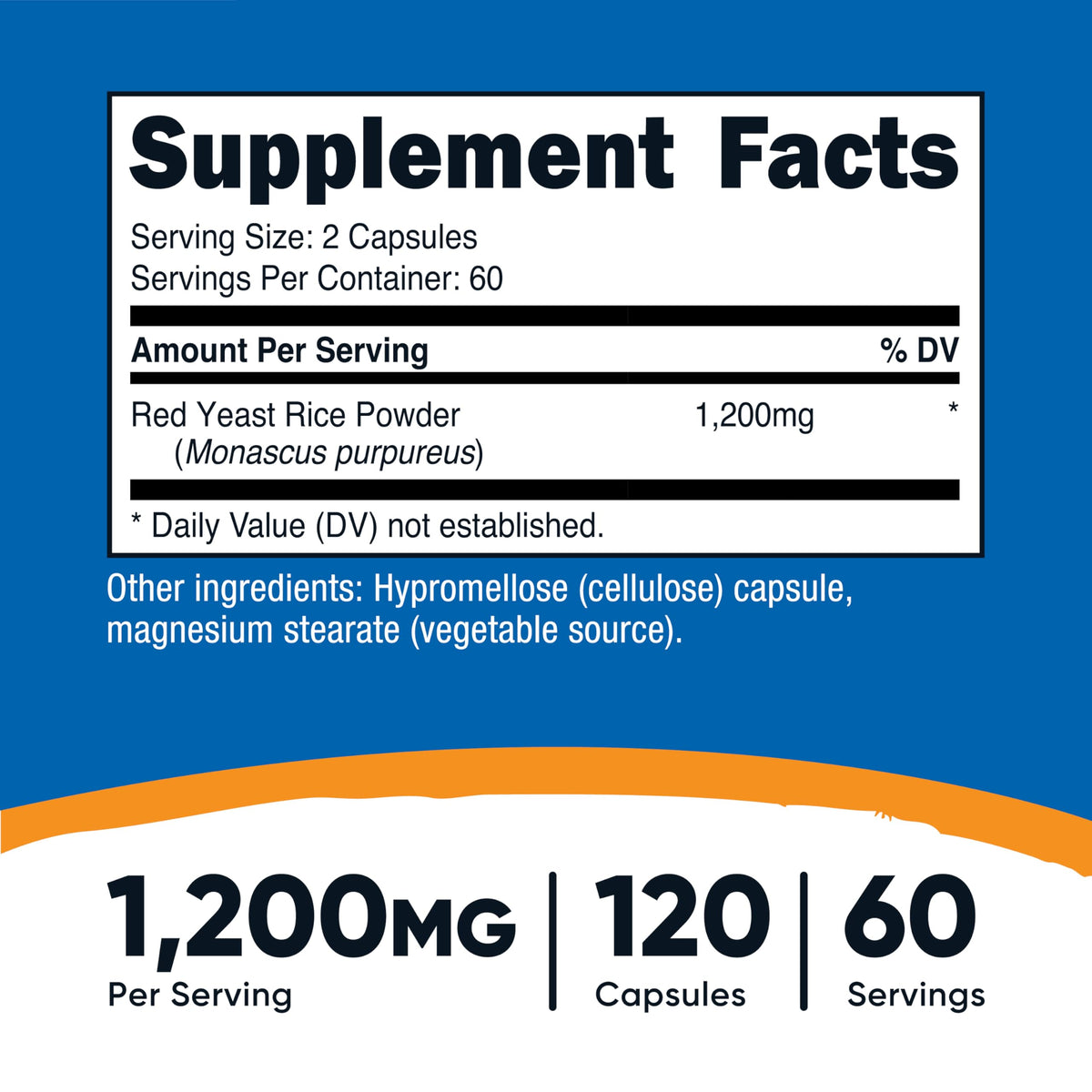 Red Yeast Rice 1200mg 120 Capsules Gluten Free H922