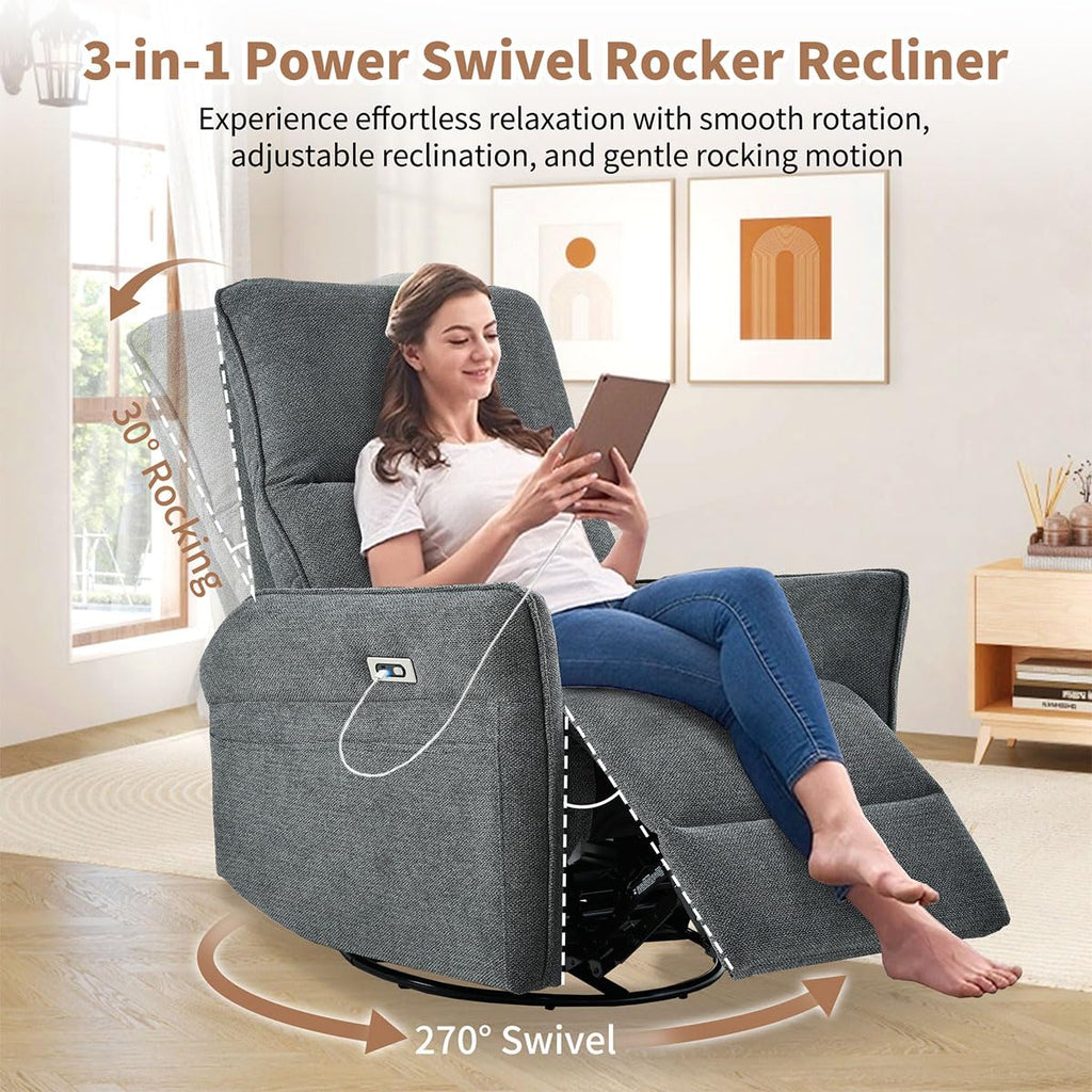 Power Swivel Rocker Recliner Chair with USB, Dark Gray S9090