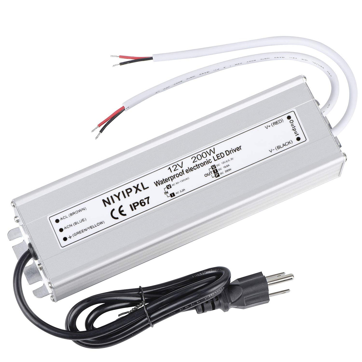 200 Watts Waterproof IP67 LED Driver 90V-130V AC to 12V DC I17059