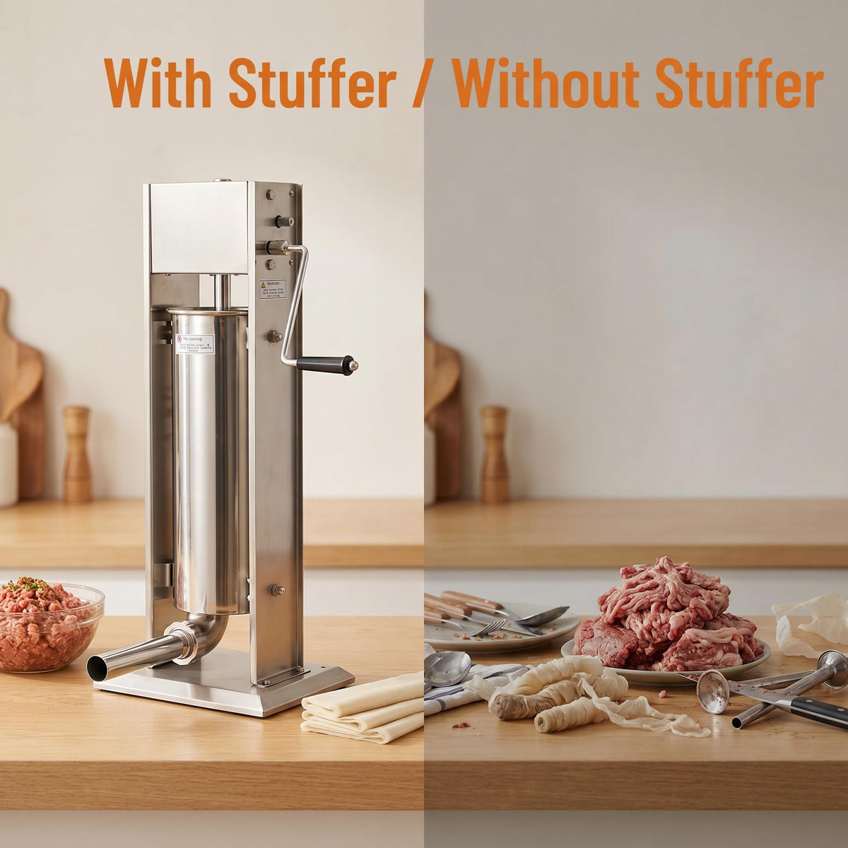 Stainless Steel Dual Speed 15lb/7L Sausage Stuffer with 4 Nozzles S86387
