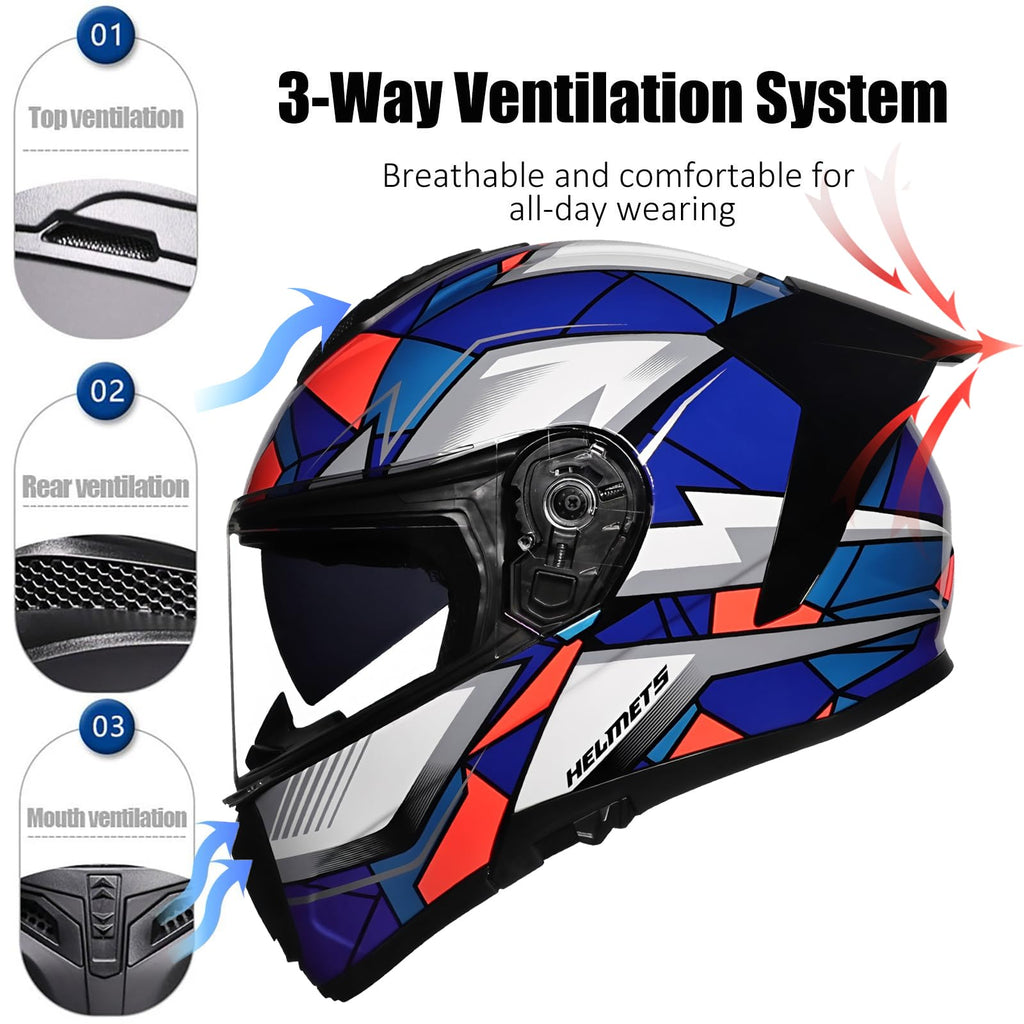 Flip-Up Full Face Motorcycle Helmet with Dual Visors G64487