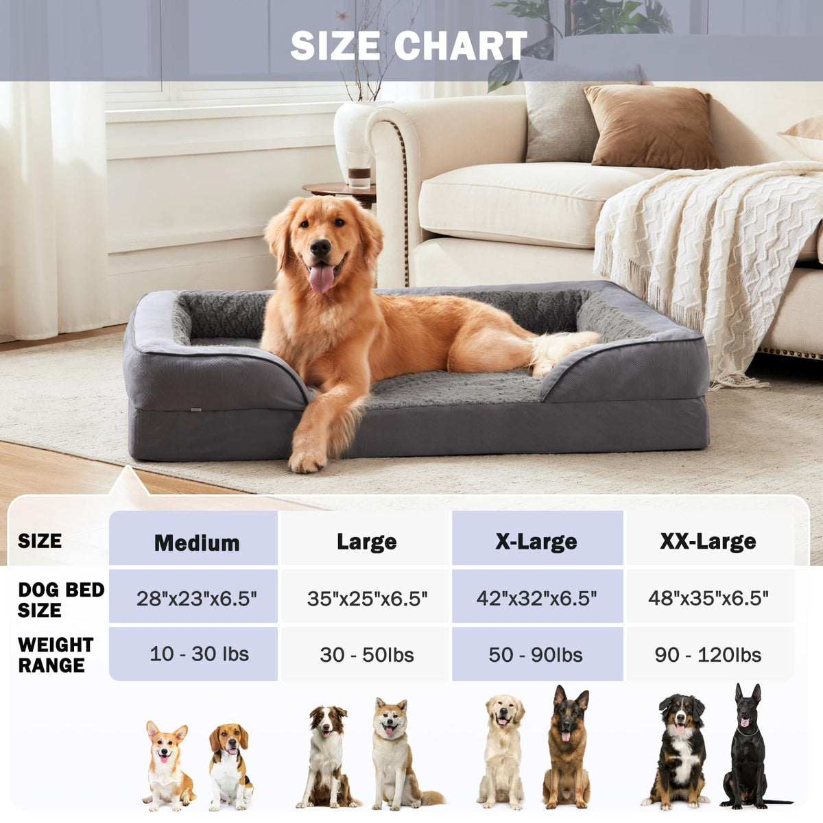 XL Washable Orthopedic Dog Sofa with Egg-Crate Foam C436