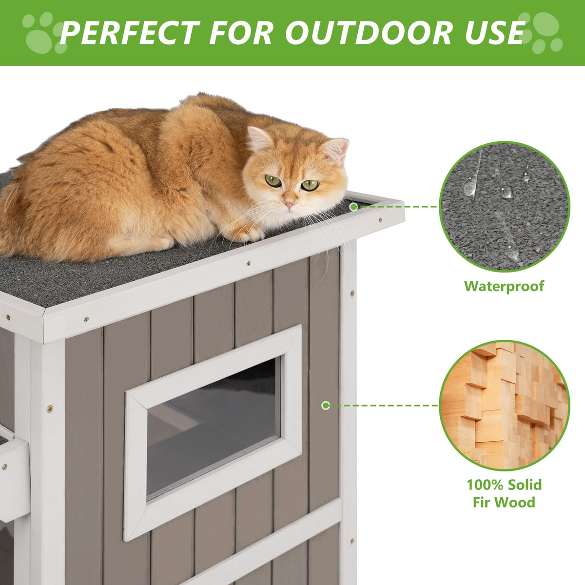 2 Story Weatherproof Wooden Outdoor Cat House W384713