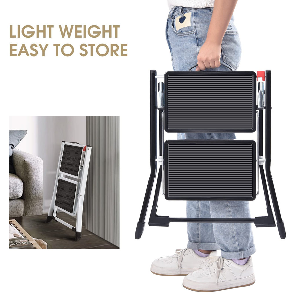 Folding Step Ladder, 2 Step Step Stool with Handle, Black A35041