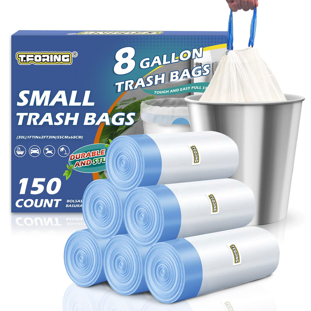 8 Gallon Drawstring Trash Bags 1.2 Mil Unscented 150 Count K91536