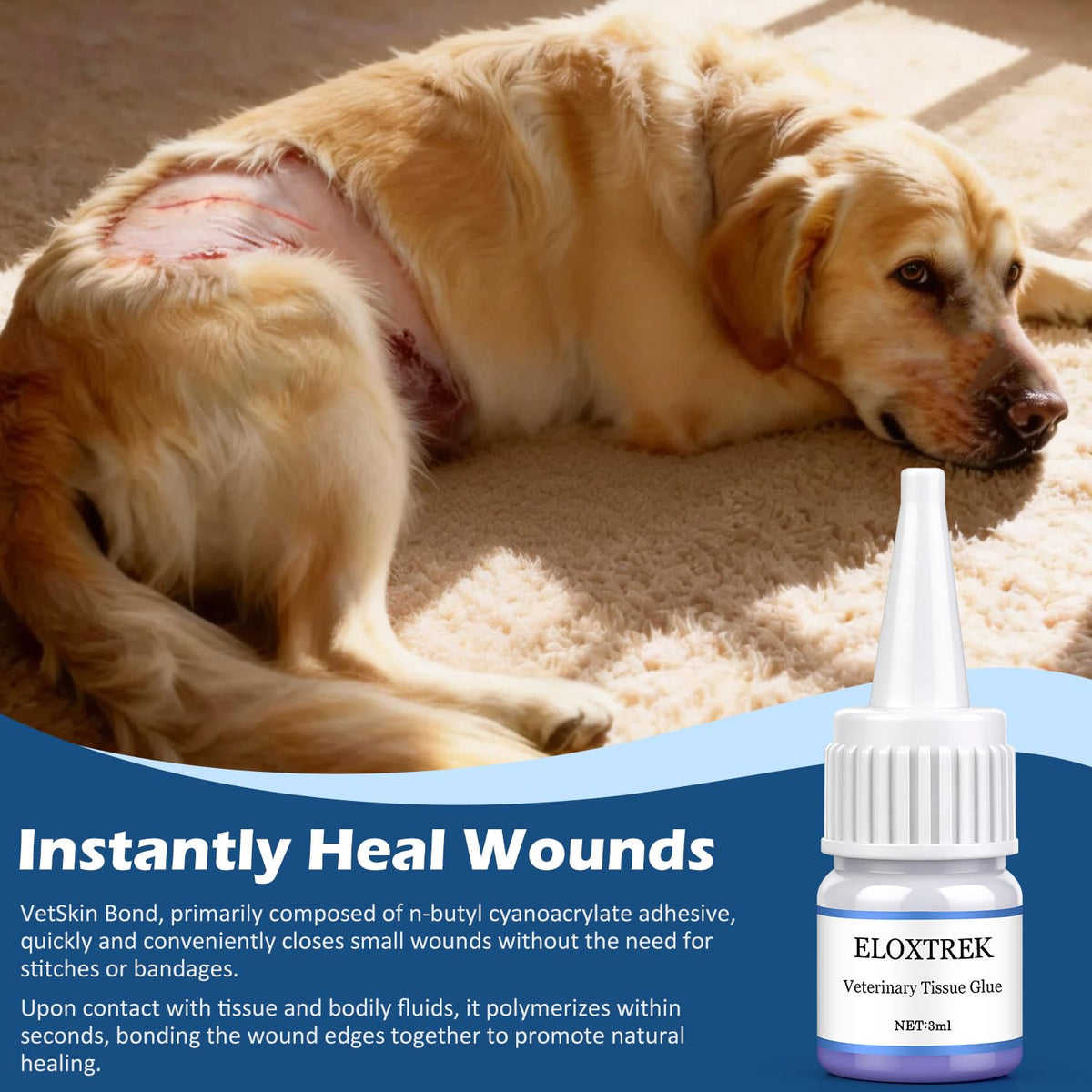 3ml Veterinary Surgical Skin Glue with 15 Applicators T396981