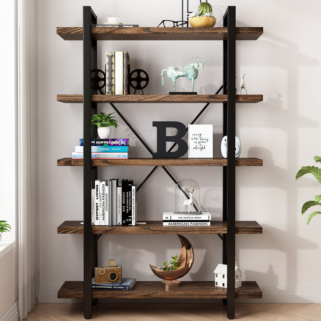 5-Tier Solid Wood and Metal Bookcase I81720
