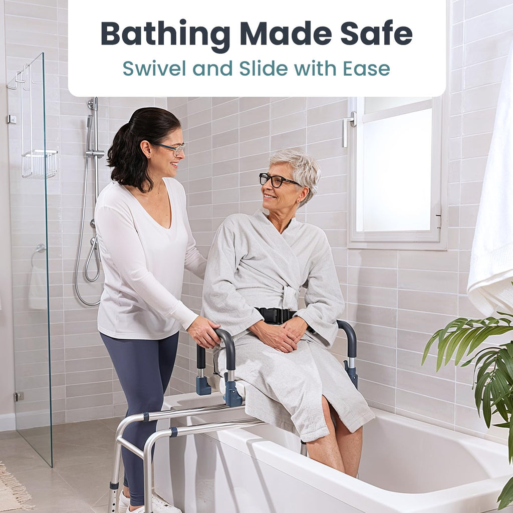 Dark Blue Sliding Shower Chair Tub Transfer Bench with Swivel Seat V698156