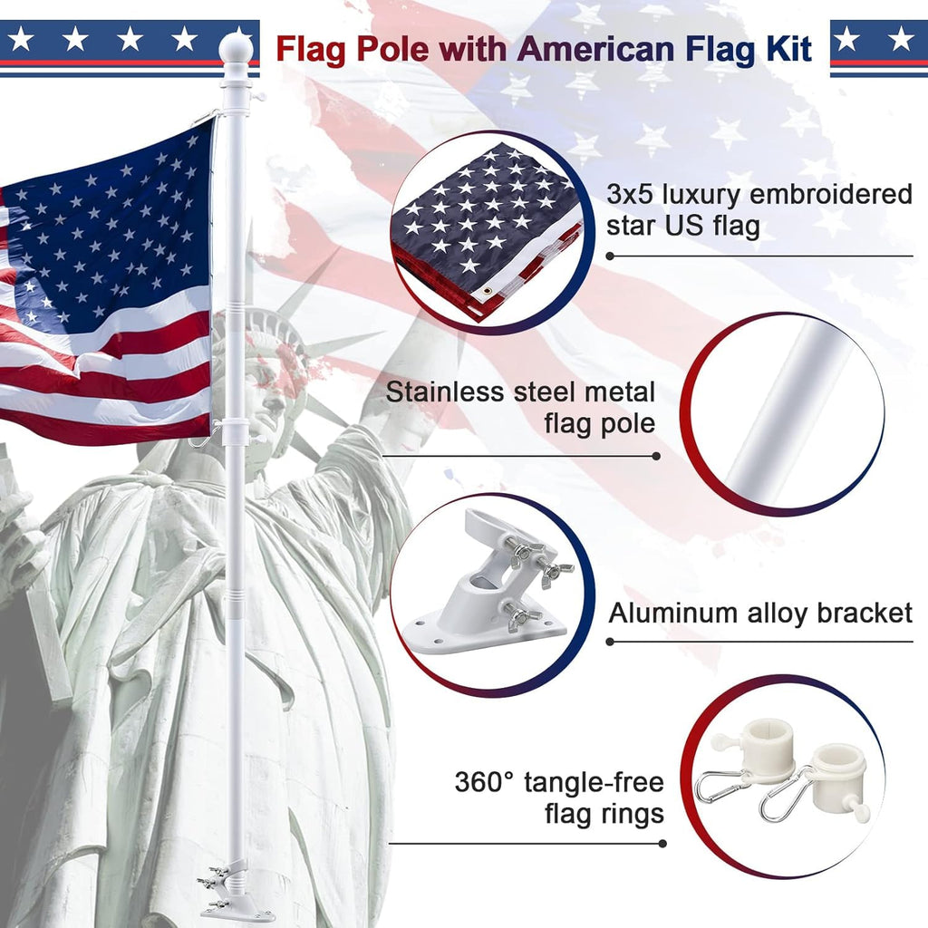 5ft Heavy Duty Tangle Free Flag Pole Kit with 3x5 Embroidered American Flag C938958