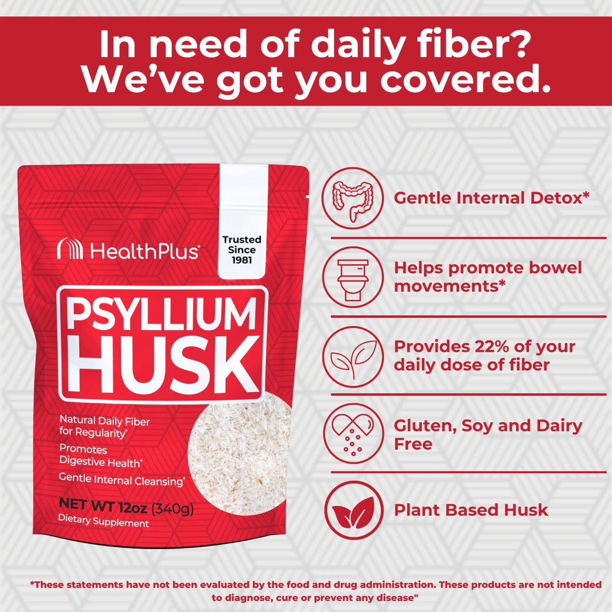 Psyllium Husk Fiber Supplement, 12 oz Q59050