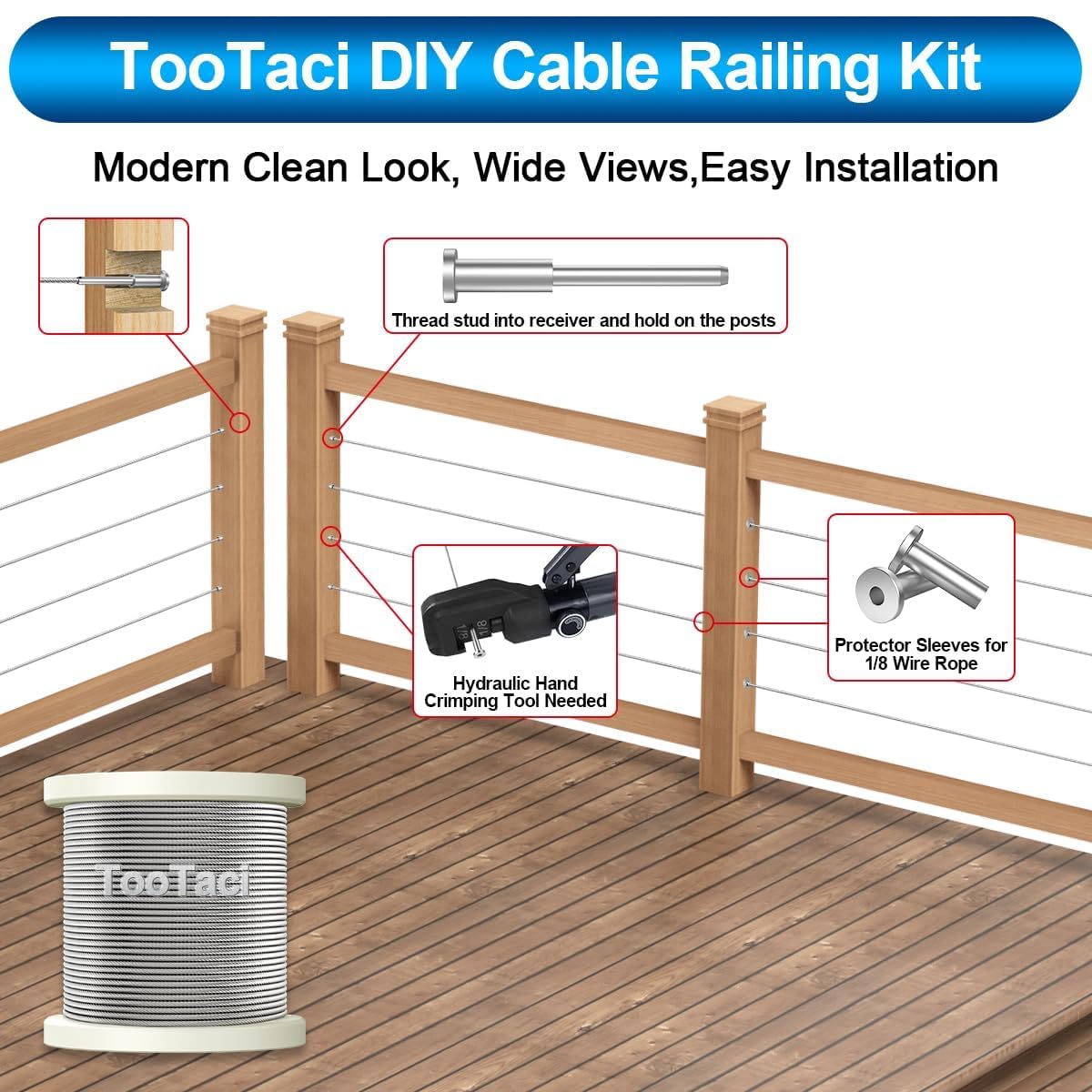 60 Pack T316 Stainless Steel 1/8" Cable Railing Kit X199858