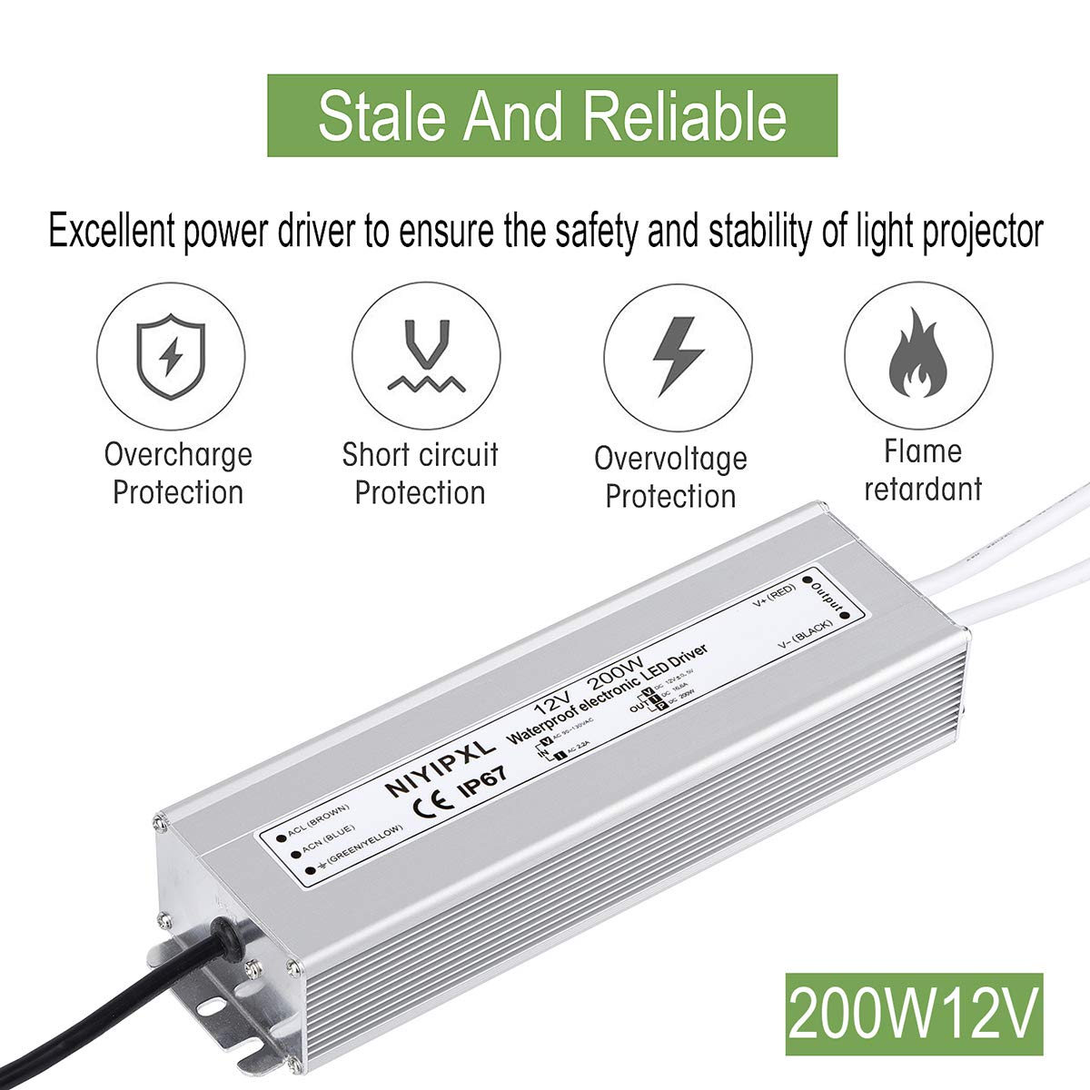 200 Watts Waterproof IP67 LED Driver 90V-130V AC to 12V DC I17059