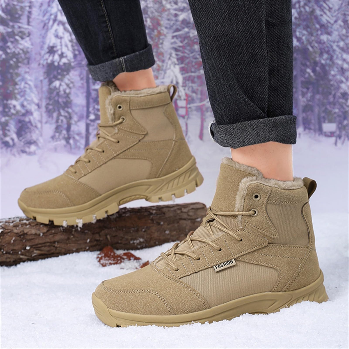 Mid Top Fur Lined Suede Leather Waterproof Military Tactical Boots O9061