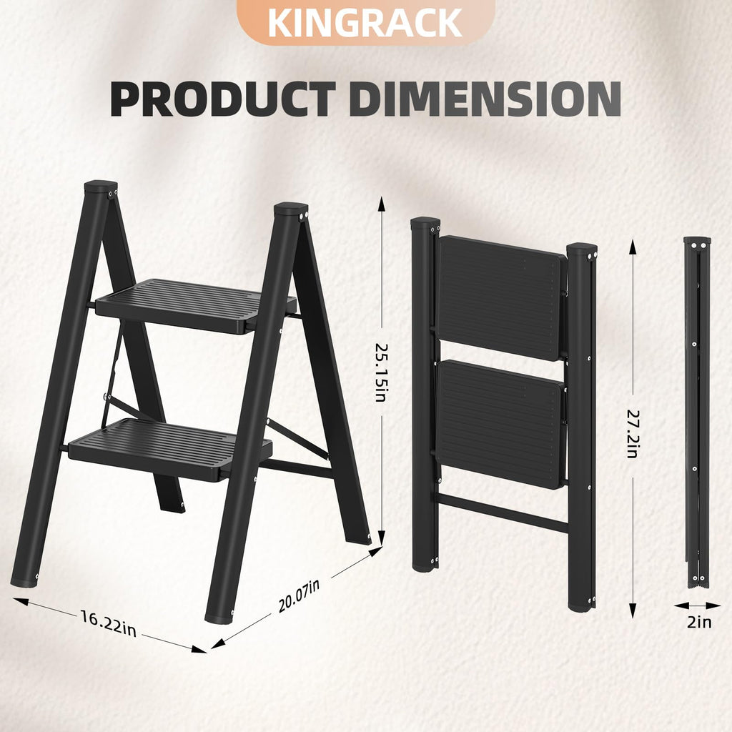 2 Step Folding Ladder with Non-Slip Wide Pedals and Safety Lock, Black J5243