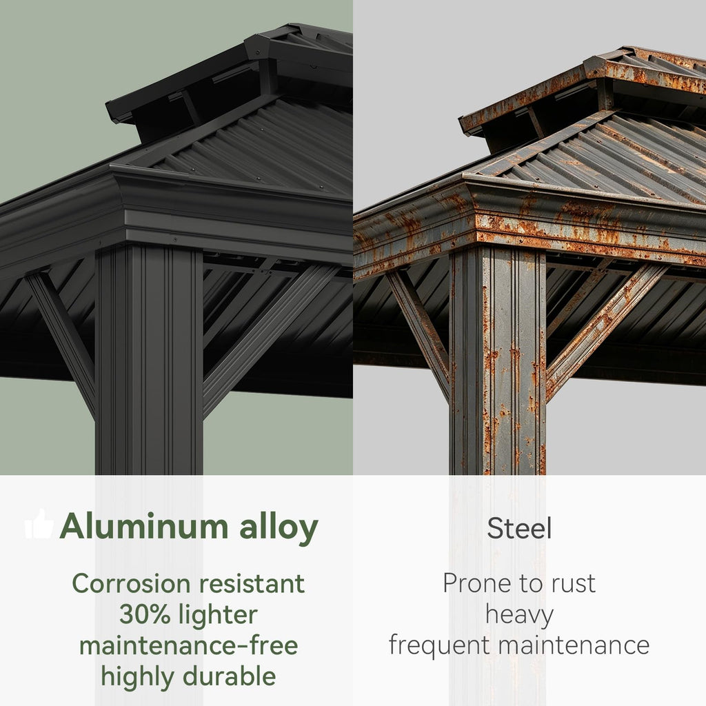 10x14 FT Hardtop Gazebo with Galvanized Steel Double Roof and Aluminum Frame P7241