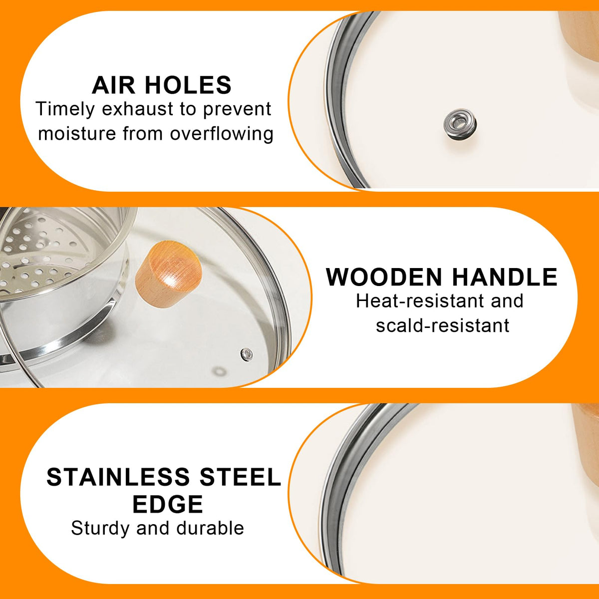 8 Inch Tempered Glass Pan Lid with Wooden Handle P793