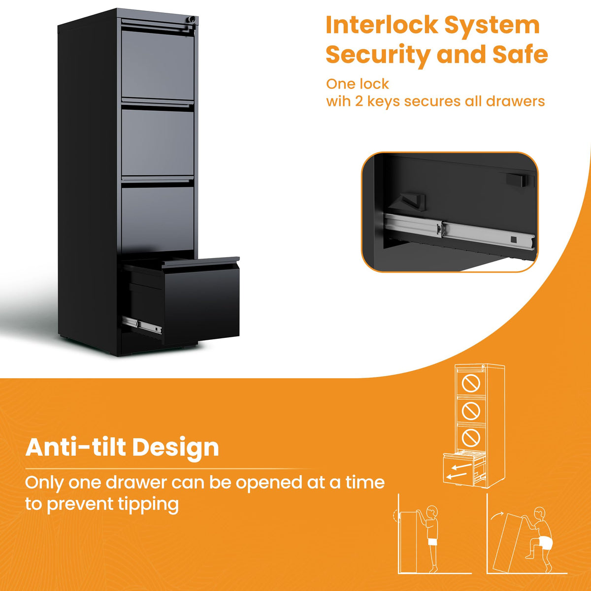 4 Drawer Lockable Metal File Cabinet M51653