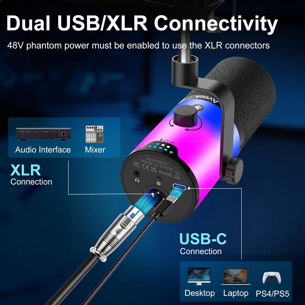 USB/XLR Dynamic Microphone with Boom Arm T37810