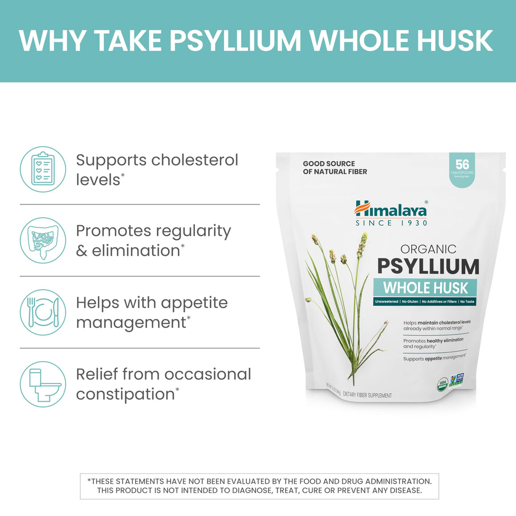 Organic Psyllium Whole Husk Fiber Supplement, Unflavored, 12 oz Z5438