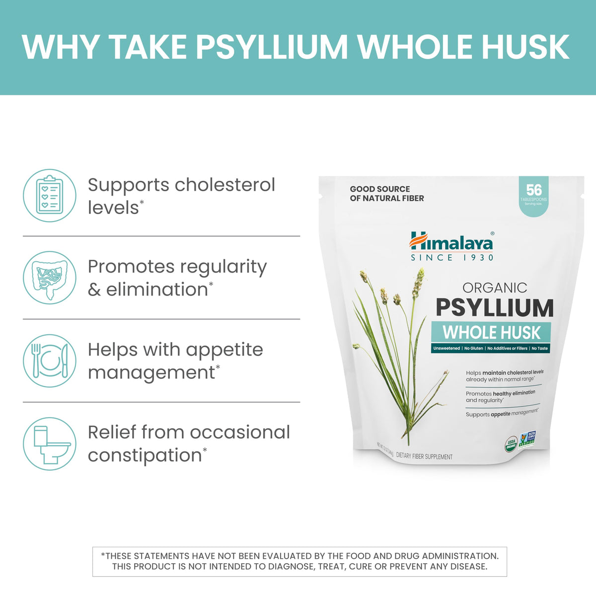 Organic Psyllium Whole Husk Fiber Supplement, Unflavored, 12 oz Z5438