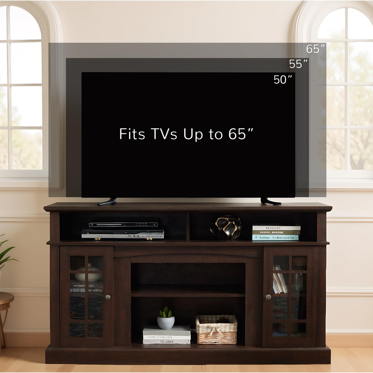 Espresso TV Stand with Glass Door and Open Shelves G85905