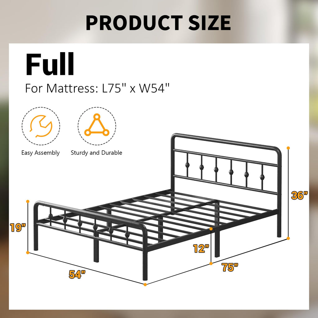 12 Inch Full Bed Frame with Headboard and Footboard D60580