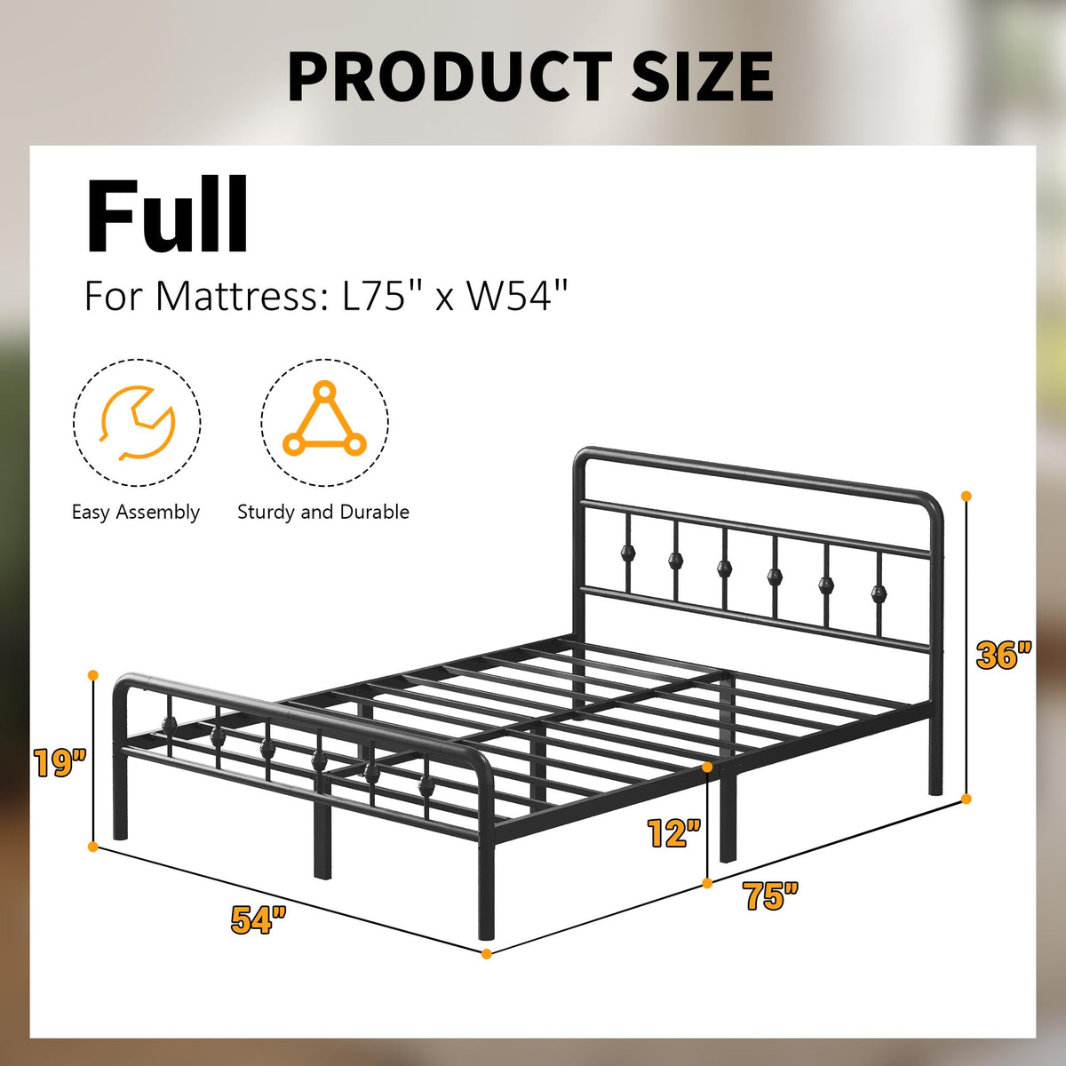 12 Inch Full Bed Frame with Headboard and Footboard D60580