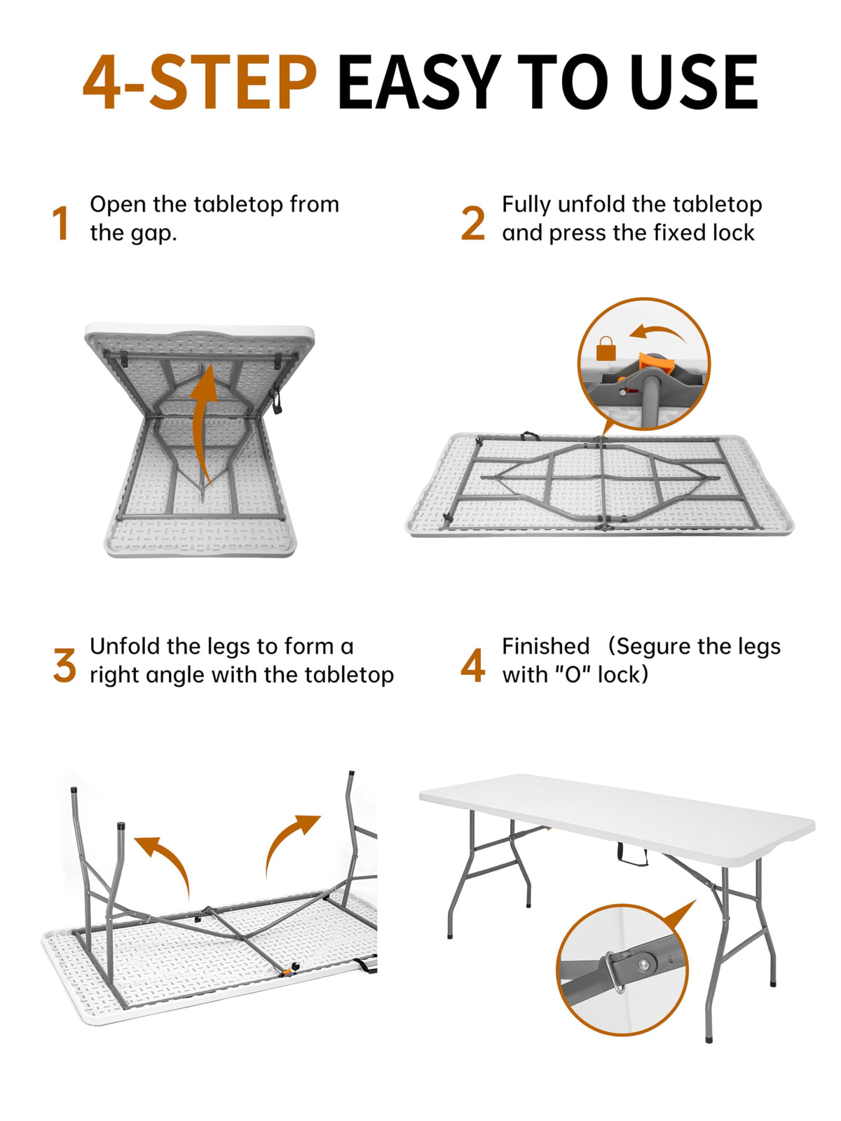 6Ft Heavy Duty Portable Plastic Folding Table C90882
