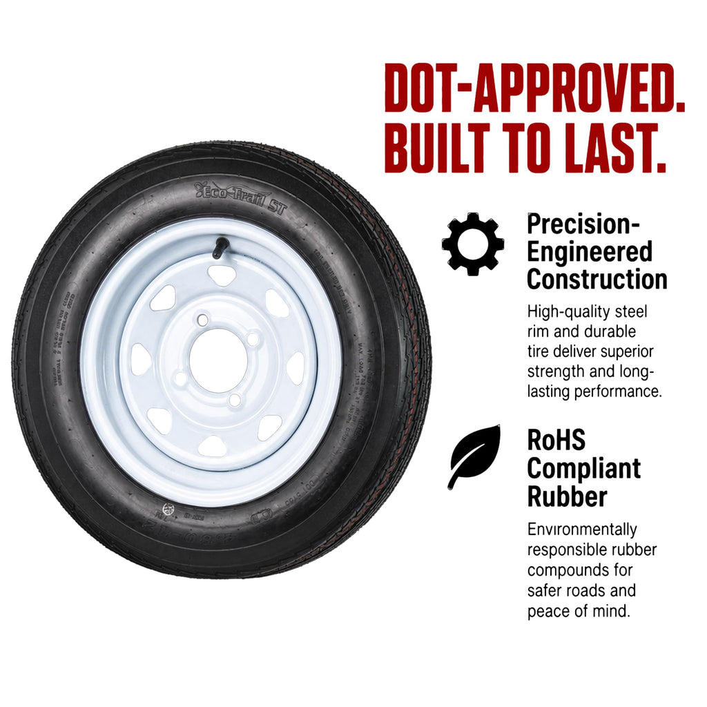 2-Pack Trailer Tire Rim Assembly 4.80-12 12 5 Lug Silver O9435