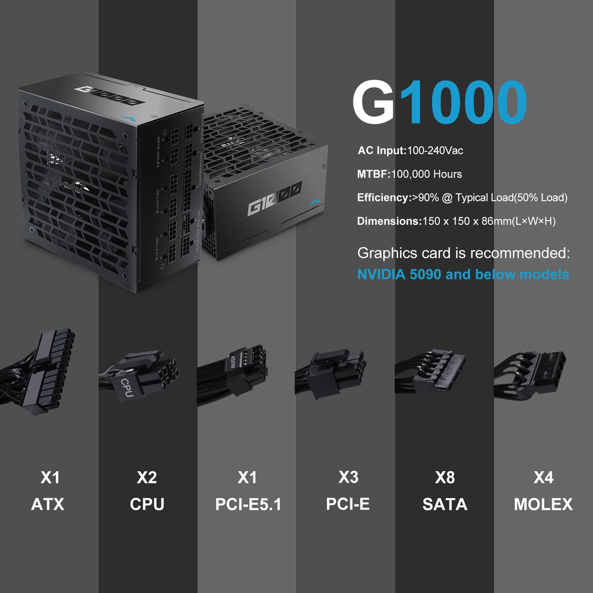 1000W Fully Modular ATX 3.1 Power Supply Black E35852