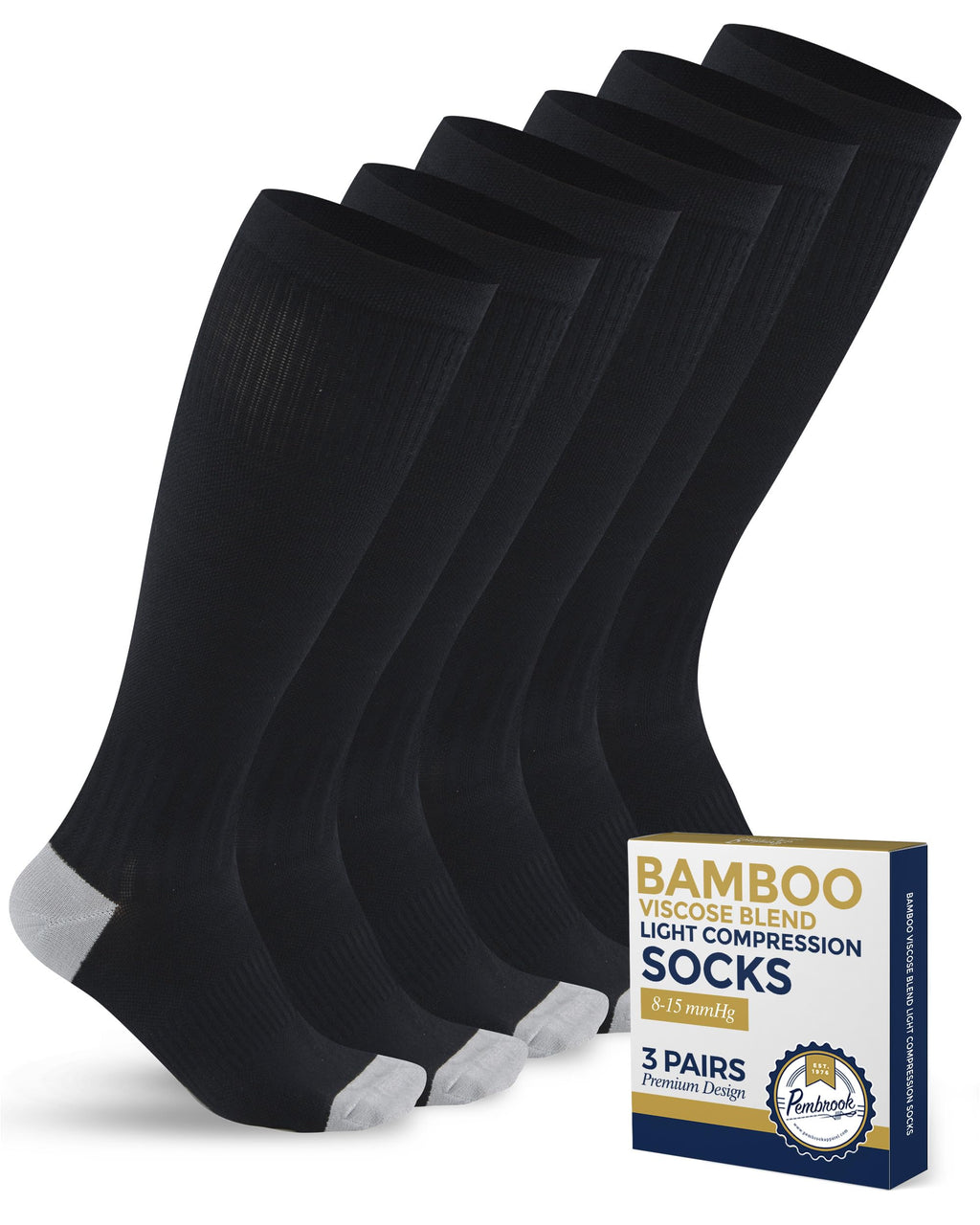 Bamboo Viscose 3 Pairs 8-15 mmhg Knee High Compression Socks F10161