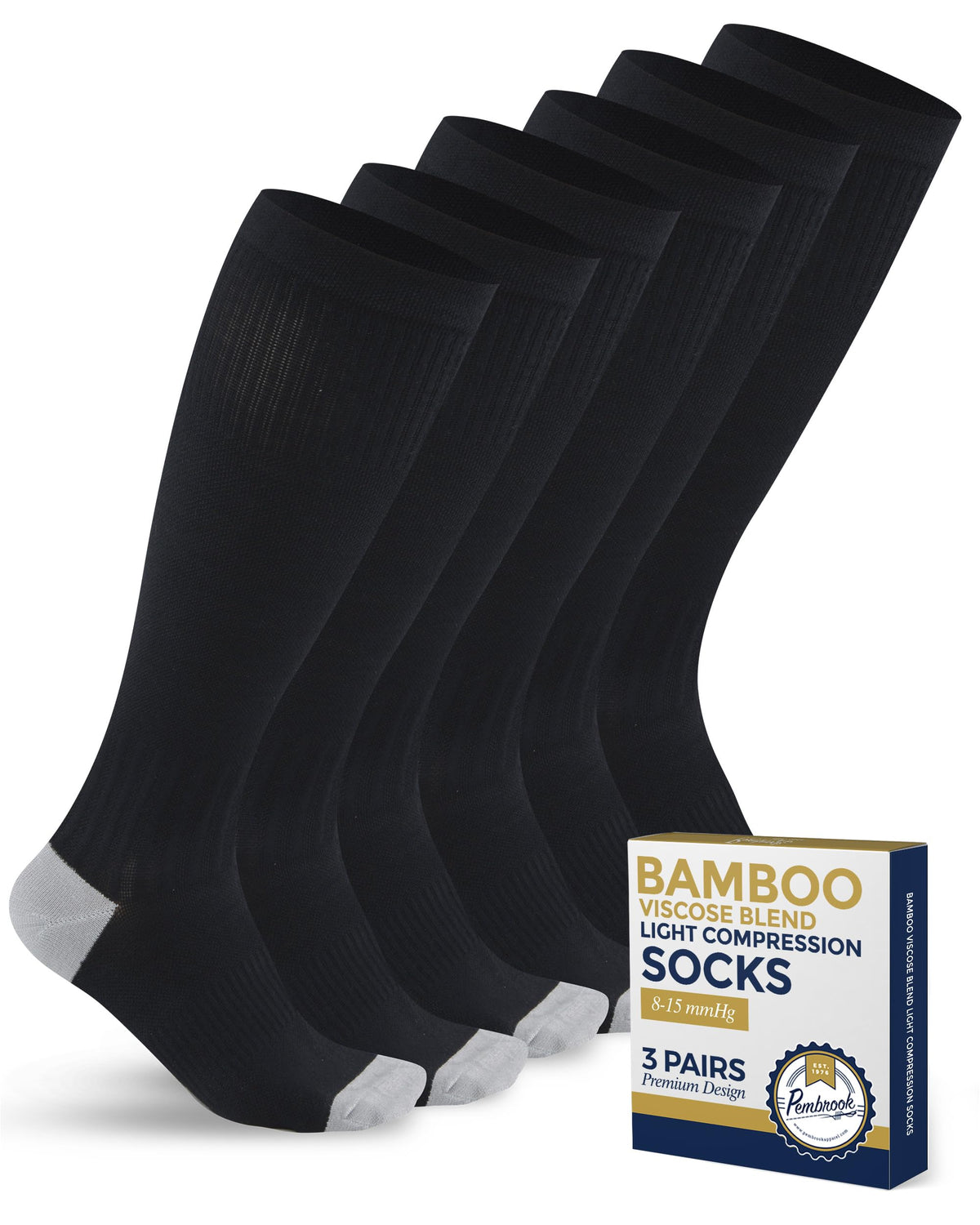 Bamboo Viscose 3 Pairs 8-15 mmhg Knee High Compression Socks F10161